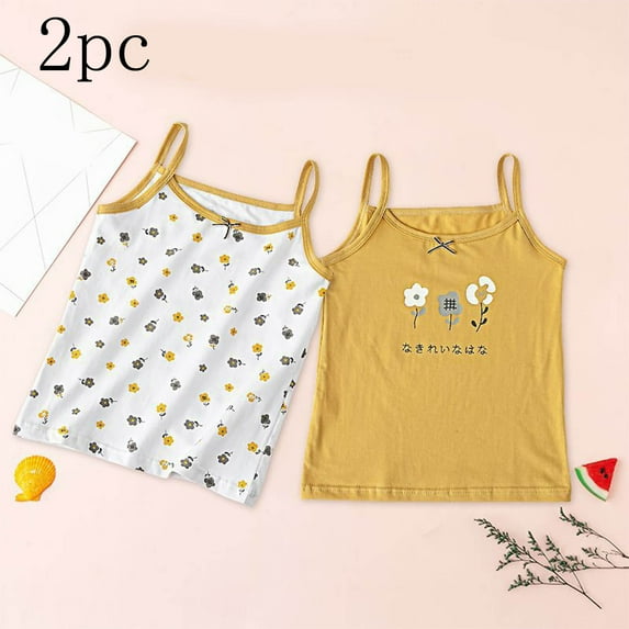 HAOTAGS Toddler Girls 2Pc Tank Tops Cotton Comfortable Soft Graphic Top for Summer Yellow 4 Years