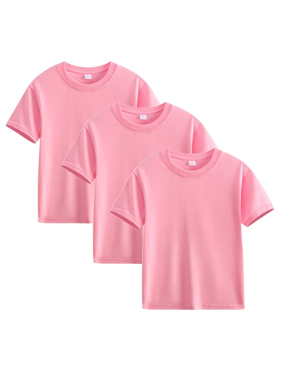 Toddler Girls 3 Pack Tshirt, Casual Short Sleeve Round Neck Tee Top Pink Size 5 Years