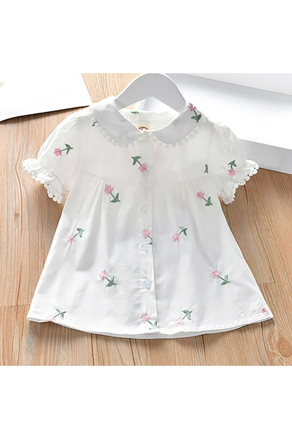 Toddler Girls Blouses, Flutter Sleeve Breathable Floral Lapel Tops Pink 3 T