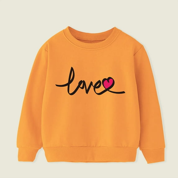 HAOTAGS Toddler Girls Boys Unisex Sweatshirts, Casual Fall/Winter Pullover Top Graphic Print Crew Neck Long Sleeve Orange 7 T