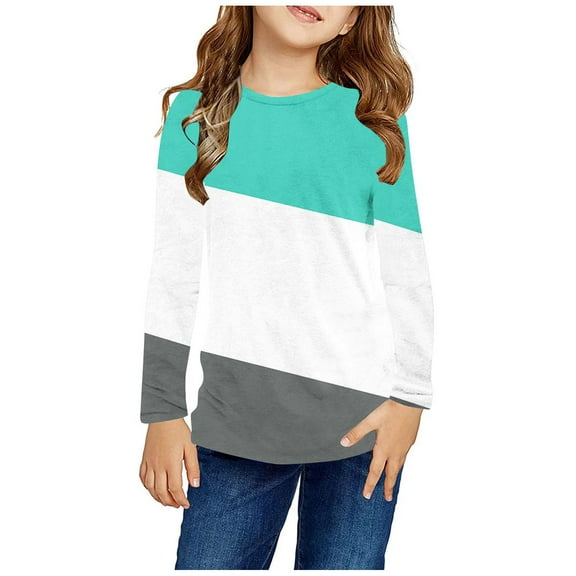 HAOTAGS Toddler Girls Boys unisex T-shirts, Long Sleeve Color block patchwork shirt Casual Fall Pullover Top Green 4 T