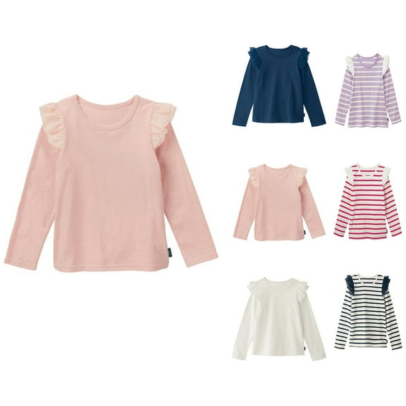 HAOTAGS Toddler Girls Causal Blouses, Lightweight Long Flutter Sleeve V-Neck Round Neck Tops Pink 3 Years