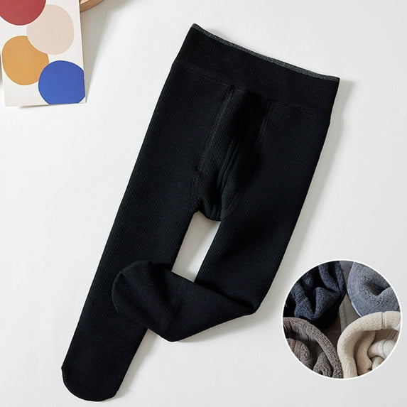 HAOTAGS Toddler Girls Cotton Thickened Leggings Classic Solid Pants for Kids Black Size 7-9 Years