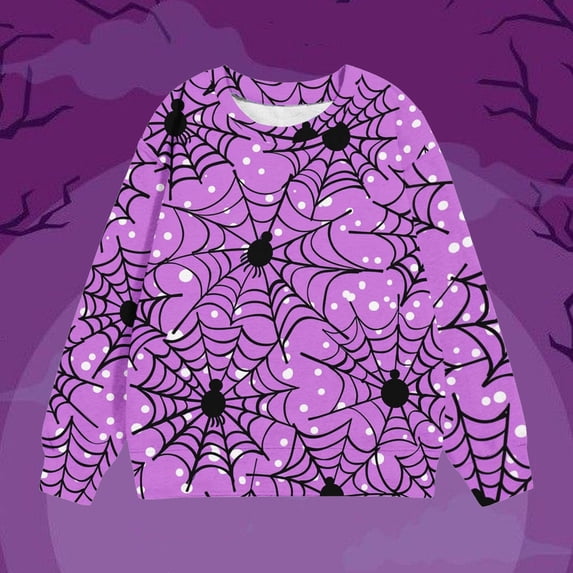 HAOTAGS Toddler Girls Crewneck Sweatshirts, Long Sleeve Printed Halloween Pullover Sweatshirts Purple Size 2T