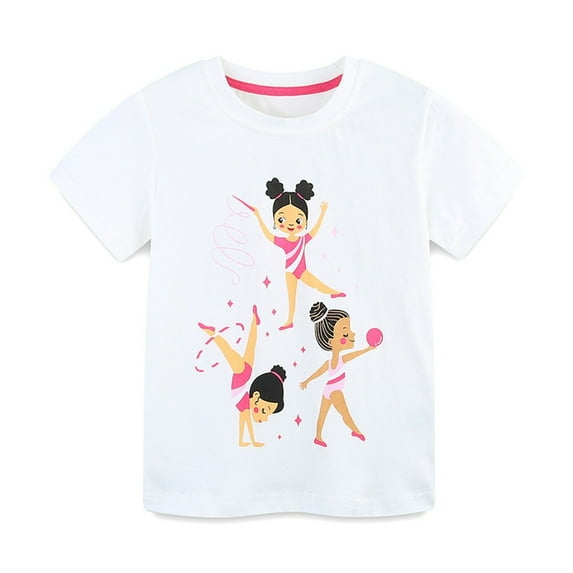 HAOTAGS Toddler Girls Cute Graphic Print Tee Shirts (2-8Years) Short Sleeve Round Neck Tshirts for Summer White 5 Years