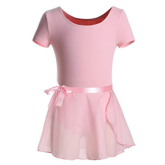 HAOTAGS Toddler Girls Dance Ballet Leotards Dresses Tutu Skirt Short Sleeve Ballerina Outfit Skirt Pink Size 2 Years