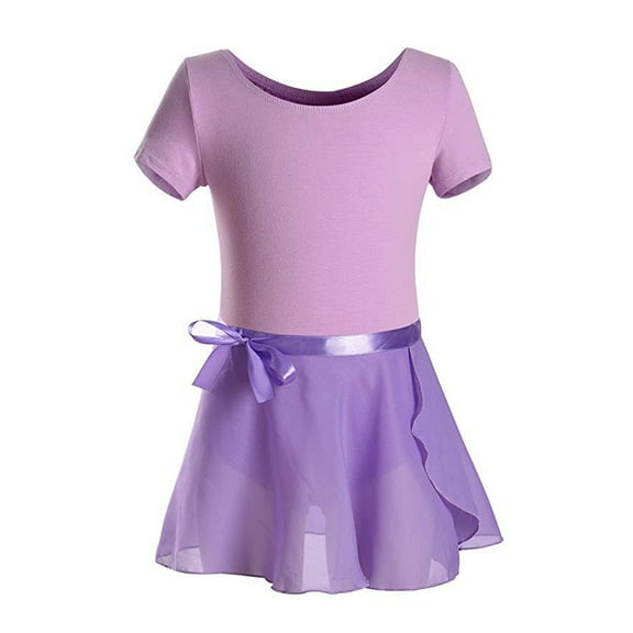 HAOTAGS Toddler Girls Dance Ballet Leotards Dresses Tutu Skirt Short Sleeve Ballerina Outfit Skirt Purple Size 6 Years