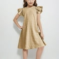 thumbnail image 1 of HAOTAGS Toddler Girls Dress Ruffle Sleeve Solid Color Round Neck Dress for Summer Khaki Size 6-7Years, 1 of 9