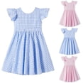 thumbnail image 1 of HAOTAGS Toddler Girls Dresses 7-8,Ruffle Back Breathable Sleeveless Plaid Sundress Bowknot Gingham Dress Blue 7-8, 1 of 5