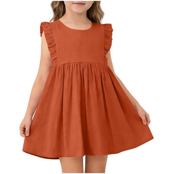 HAOTAGS Toddler Girls Dresses,Ruffle Midi Playground Picnic Princess Layered Flounce Gown Summer Swing Dress Brown 3-4