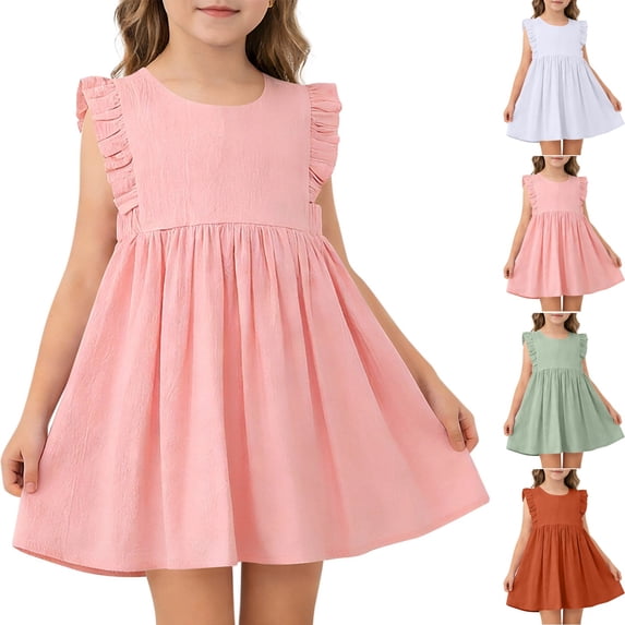 HAOTAGS Toddler Girls Dresses,Ruffle Midi Princess Playground Picnic Layered Flounce Gown Summer Swing Dress Pink 6-7