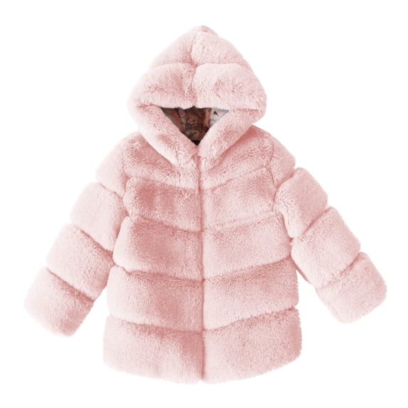HAOTAGS Toddler Girls Faux Fur Coat,Warm Thickened Hood With Shoulder Winter Jacket Pink 4-5Years