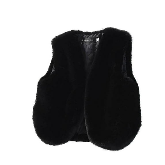 HAOTAGS Toddler Girls Faux Fur Vest,Sleeveless Solid Fleece Fuzzy Winter Warm Jacket Coats Black 7-8Years