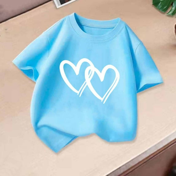 HAOTAGS Toddler Girls Graphic Tshirts Crew Neck Short Sleeve Tee Blue 12-13Years