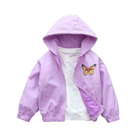 HAOTAGS Toddler Girls Hooded Outwear Jacket , Casual Fall/Winter Cardigan Graphic Print Long Sleeve Lapel Zipper Purple 8 T