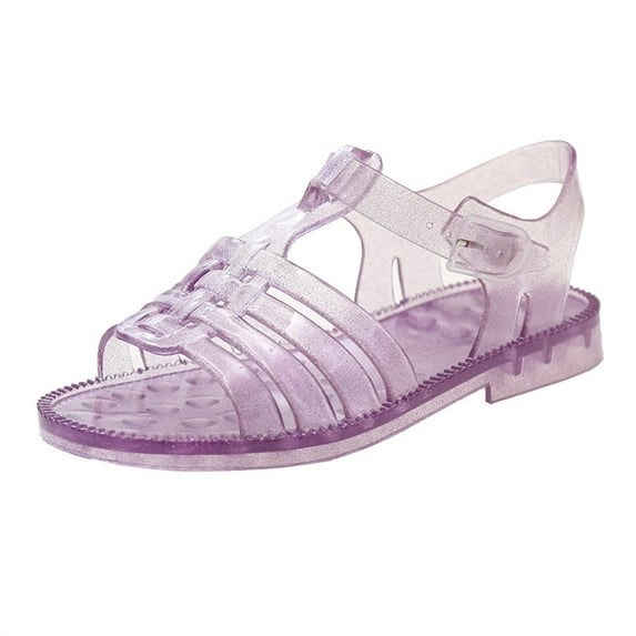 HAOTAGS Toddler Girls Jelly Sandals, Adjustable Strap Open Toe Breathable Hollow Soft Soled Non-slip Shoes Purple 2.5 T