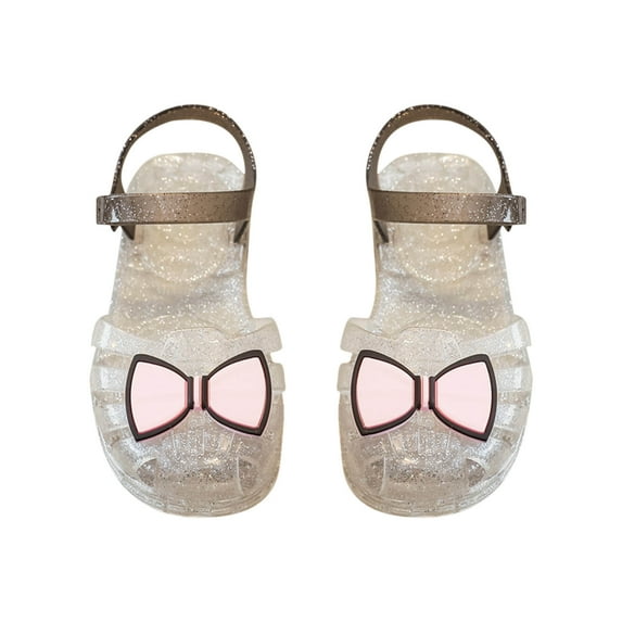 HAOTAGS Toddler Girls Jelly Sandals, Open Toe Non-slip Hollow Out Flat Beach Roman Sandals Silver 2.5 T
