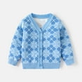 thumbnail image 1 of HAOTAGS Toddler Girls Knitted Sweater, Double-layer Thread V-neck Casual Warm Cardigan Graphic Print Light Blue 4 T, 1 of 9