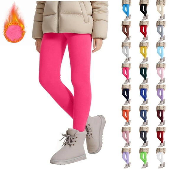 HAOTAGS Toddler Girls Leggings Fleece Lined, Fall Winter Warm Yoga Pants Casual High Waisted Full Length Leggings Hot Pink 5 Years