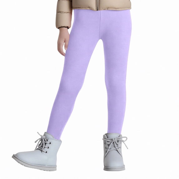 HAOTAGS Toddler Girls Leggings Fleece Lined, Fall Winter Warm Yoga Pants Casual High Waisted Fll Length Leggings Purple 4 Years