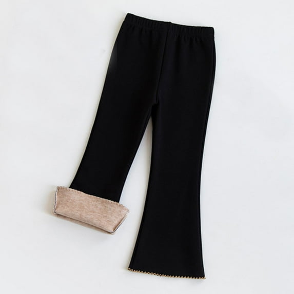 HAOTAGS Toddler Girls Leggings Winter Warm Cotton Fleece Lined Solid Thick Thermal Tights Pants Black Size 5 Years