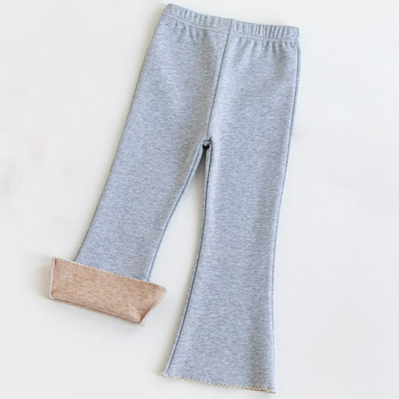 HAOTAGS Toddler Girls Leggings Winter Warm Cotton Fleece Lined Solid Thick Thermal Tights Pants Gray Size 4 Years