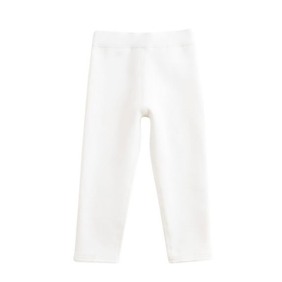 HAOTAGS Toddler Girls Leggings Winter Warm Cotton Fleece Lined Solid Thick Thermal Tights Pants White Size 5 Years