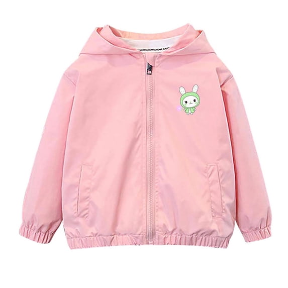 HAOTAGS Toddler Girls Lightweight Windbreaker(1-11) Casual Hooded Long Sleeve Graphic Print Jacket with Zipper Pink Size 9 Years