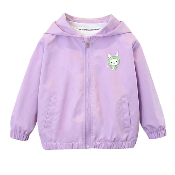 HAOTAGS Toddler Girls Lightweight Windbreaker(1-11) Casual Hooded Long Sleeve Graphic Print Jacket with Zipper Purple Size 3 Years