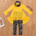 thumbnail image 1 of HAOTAGS Toddler Girls Outfit Set Long Sleeve Dress, with Neckband and Printed Pants 3 Piece Set Yellow 4 T, 1 of 5