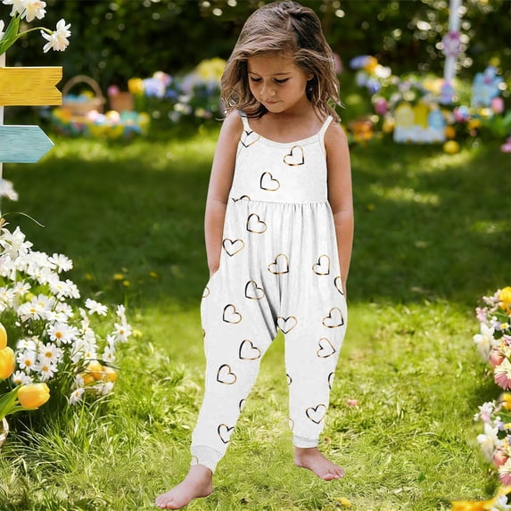 HAOTAGS Toddler Girls Romper,Breathable Floral Print with Open Back Casual Sleeveless Jumpsuit White 1