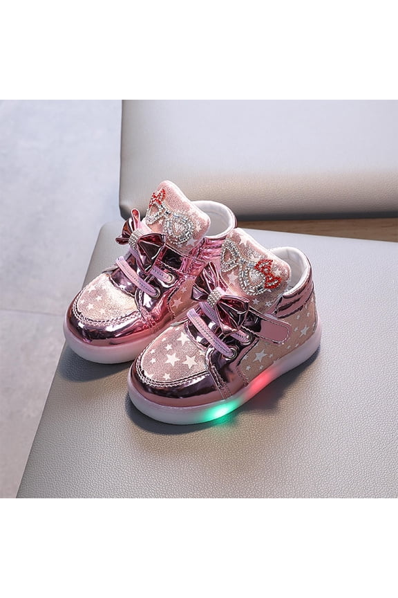 Toddler Girls Shoes with LED Light Up Shoes Bowknot Toddler Sneakers for Christmas Birthday Pink Size 5 Toddler