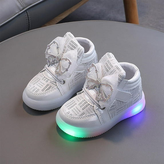 HAOTAGS Toddler Girls Shoes with LED Light Up Shoes Bowknot Toddler Sneakers for Christmas Birthday Silver Size 5 Toddler