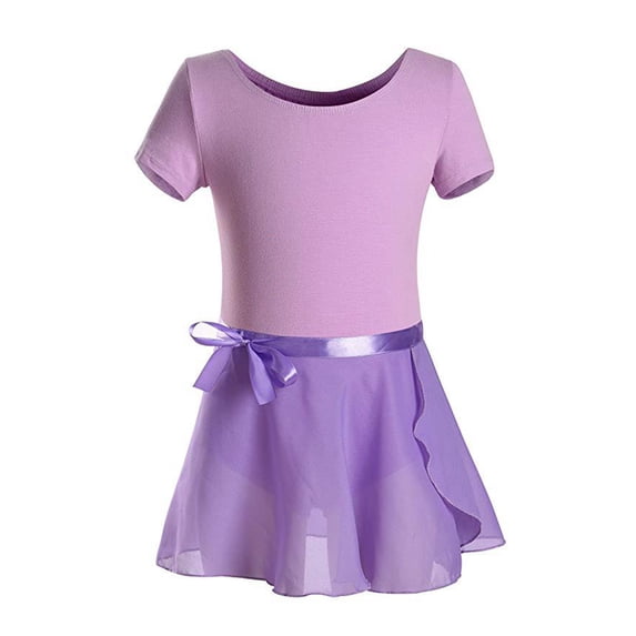 HAOTAGS Toddler Girls' Skirt Suits, Solid Color Practice Suit Short Sleeve Two-Piece Ballet Outfit Purple 2 T