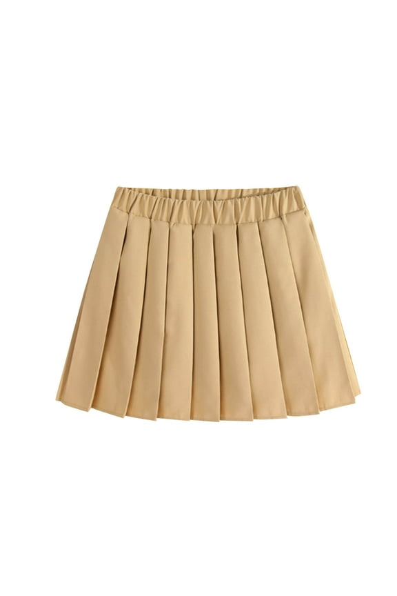 Toddler Girls Skirts for School, Causal Uniform High Waisted Solid Color Athletic Skater Skirt Khaki 4-5Years