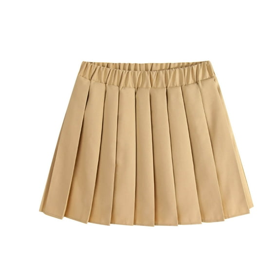 HAOTAGS Toddler Girls Skirts for School, Causal Uniform High Waisted Solid Color Athletic Skater Skirt Khaki 4-5Years