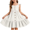 thumbnail image 1 of HAOTAGS Toddler Girls Smock Dresses,Button-Front A-Line Ruffled Sleeve Knee-Length Soft Summer Dress White 5-6, 1 of 6