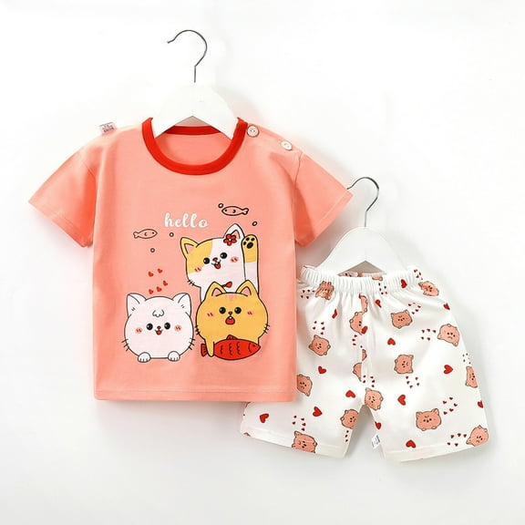 HAOTAGS Toddler Girls Summer Outfits Set, Graphic T-shirts with Shorts Set Pink Size 3-4 Years