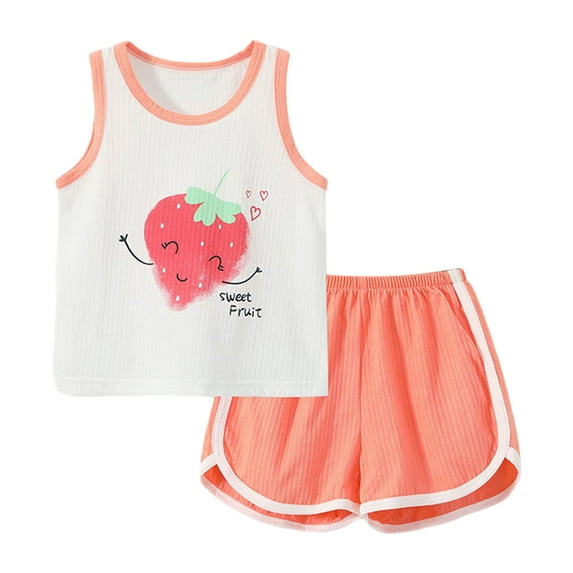 HAOTAGS Toddler Girls Summer Tank Top Shorts Set Printed Sleeveless Blouse Top Red Size 12M