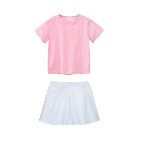 HAOTAGS Toddler Girls T-shirt wtih Elastic Waist Skirs 2 Piece Set Cheerleading School Outfit Set Pink Size 4 Years