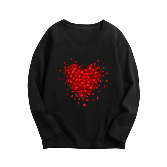 HAOTAGS Toddler Girls Valentine's Day Long Sleeve Tops Graphic Print Round Neck Tee Black Size 3 Years