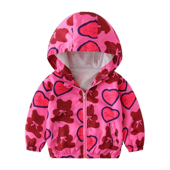 HAOTAGS Toddler Girls Zipper Sunscreen Jacket, Cartoon Outerwear Windbreaker Pink Size 7-8 Years
