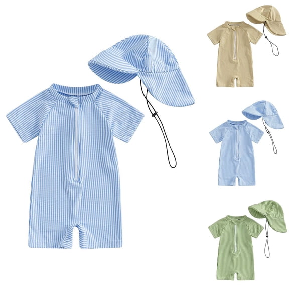 HAOTAGS Toddler Graphic Print Long-Sleeve One-Piece Swimsuit, Long-Sleeve Uv Sun-Protection Swimwear With Matching Hat Yellow 6 Months