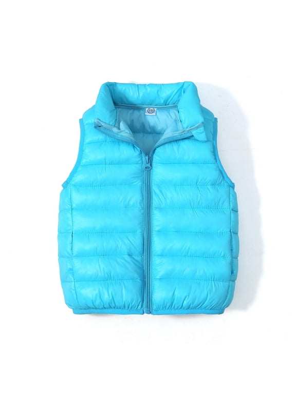 Toddler Hooded Warm Puffer Vest Outerwear Kid Tops Vest Light Blue Size 8 Years