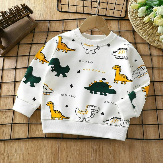 HAOTAGS Toddler Kids Boys Girls Crewneck Pullover Sweatshirt Cute Graphic Print Fall Winter Clothes White Size 7 Years