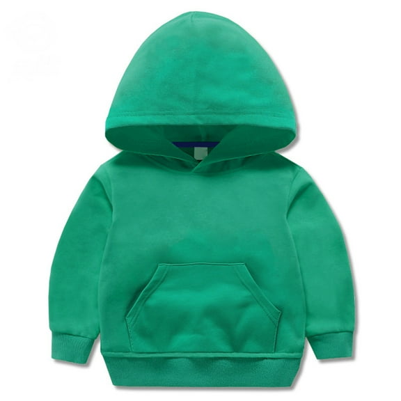 HAOTAGS Toddler Kids Boys Girls Solid Color Hoodie Long Sleeved Casual Sports Top Green Size 5-6 Years