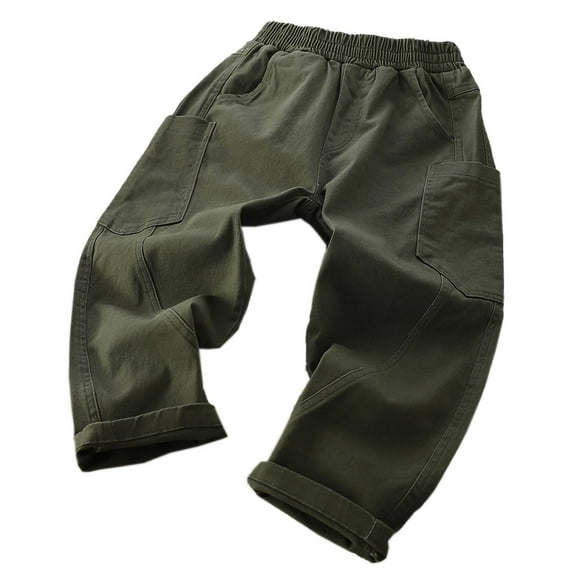 HAOTAGS Toddler Kids Boys Pants, Casual Solid School Uniform Student Trousers Green 5-6 Years