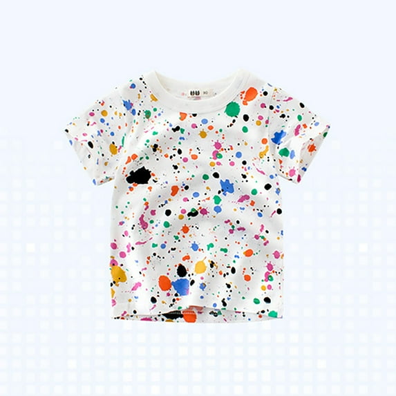 HAOTAGS Toddler Kids Boys Tops,Crewneck Short Sleeve Printed Shirts Summer Casualwear Tees White 3T