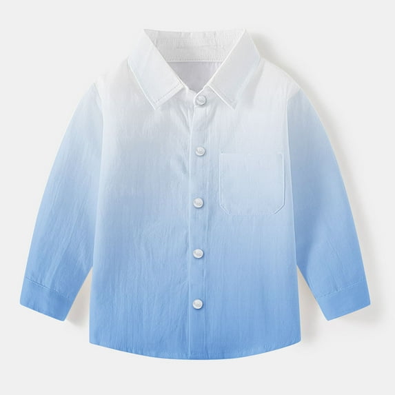 HAOTAGS Toddler Kids Button Up Shirts Boys, Gradient Turn Up Collar With Chest Pocket Casual Shirts Blue 7 Years