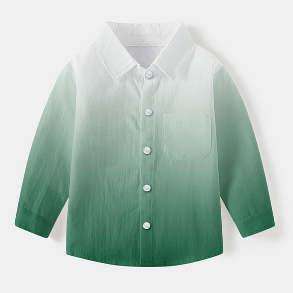 HAOTAGS Toddler Kids Button Up Shirts Boys, Gradient Turn Up Collar With Chest Pocket Casual Shirts Green 7 Years